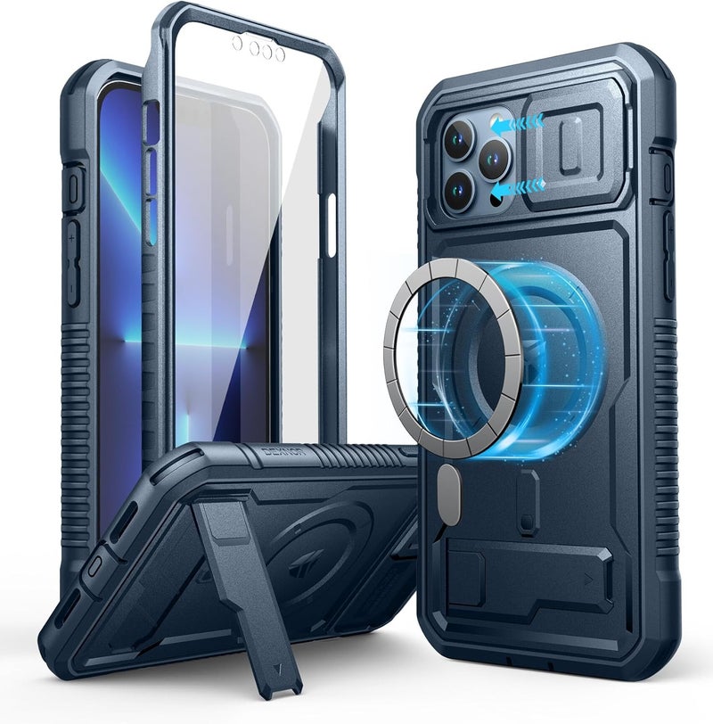 Dexnor for iPhone 13 Pro Max Case with Camera Cover, Compatible with MagSafe, Built-in Screen Protector, Heavy-Duty Shockproof Full-Body Rugged Protective Magnetic Cover with Kickstand, Blue - Image 1
